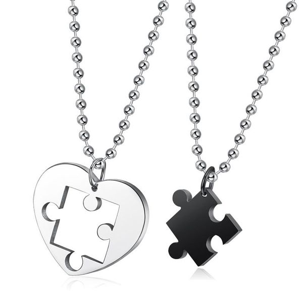 

pendant necklaces megin d romantic simple jigsaw puzzle couple stainless steel for men women friend fashion design gift jewelry, Silver