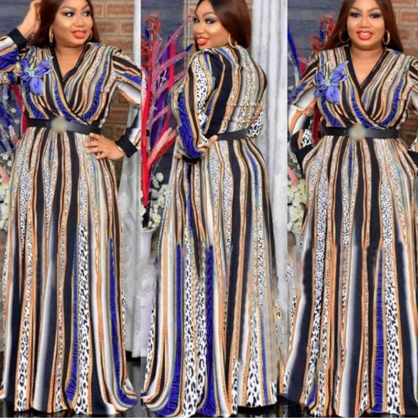 

african print maxi dresses for women evening party dress dashiki pleated stripe africa clothes plus size casual christmas robe ethnic clothi, Red