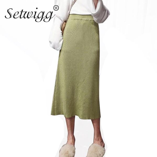 

skirts autumn linen knitted long pencil skirt female winter hip package slim split fork maxi knit matcha green ivory, Black