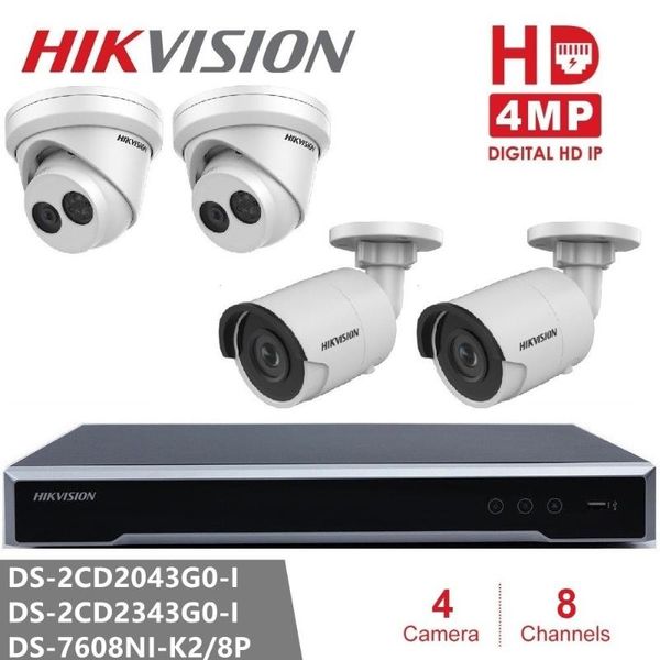 

cameras hikvision ip camera kits nvr ds-7608ni-k2/8p 8ch 8poe h.265 2sata + dome / 4mp cctv for home/office safety