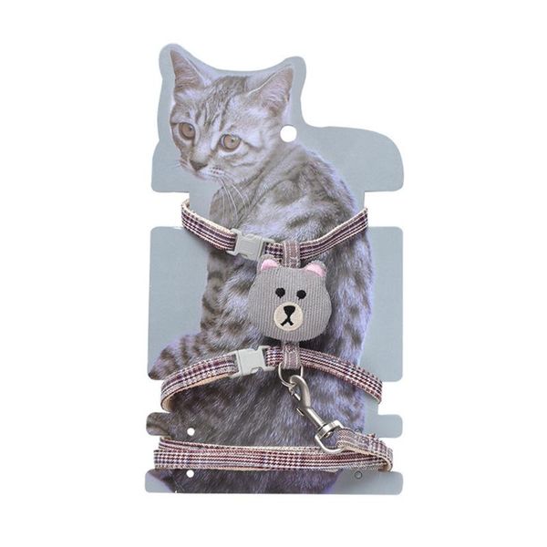 

cat collars & leads harness and leash set with cute bear for walking easy on jacket running durable pet kitten