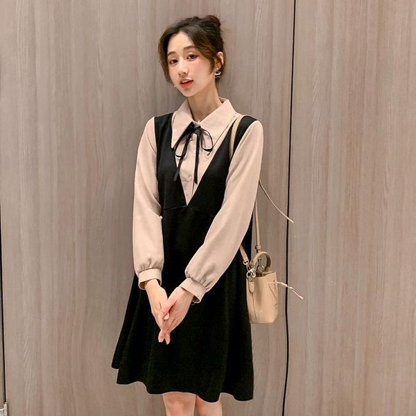 

maternity dresses autumn pregnant women dress turn-down collar long lantern sleeve a-line fashion pregnancy preppy style, White