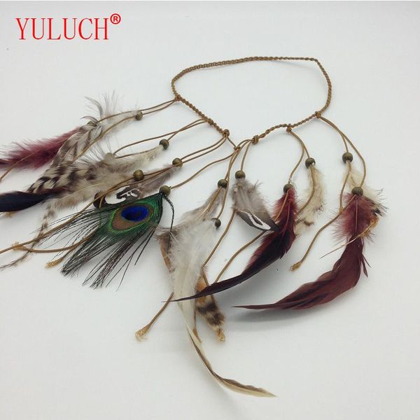 

hair clips & barrettes yuluch 2021 national style chinese handmade braided rope feather bead woman kid headband jewelry gift decoration, Golden;silver