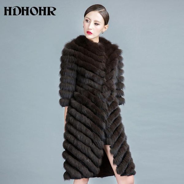 

women's fur & faux hdhohr 2021 long coat women winter natural jackets 100% real with belt fishion luxury outwear, Black