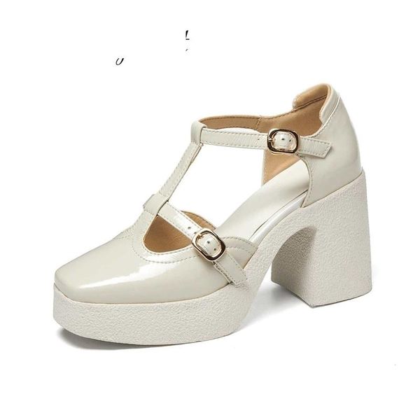 

cow leather square toe shallow solid european style non-slip vintage energy daily wear buckle straps women pumps l80 dress shoes, Black