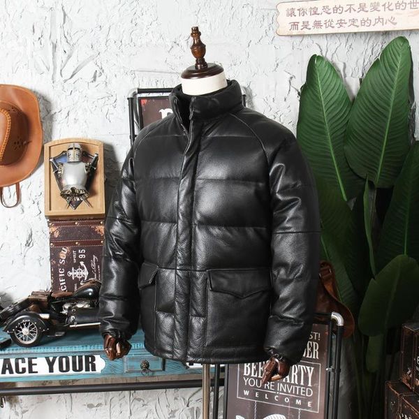 

men's leather & faux thick 2021 black down jacket men plus size xxxl genuine cowhide russian winter warm slim fit coat