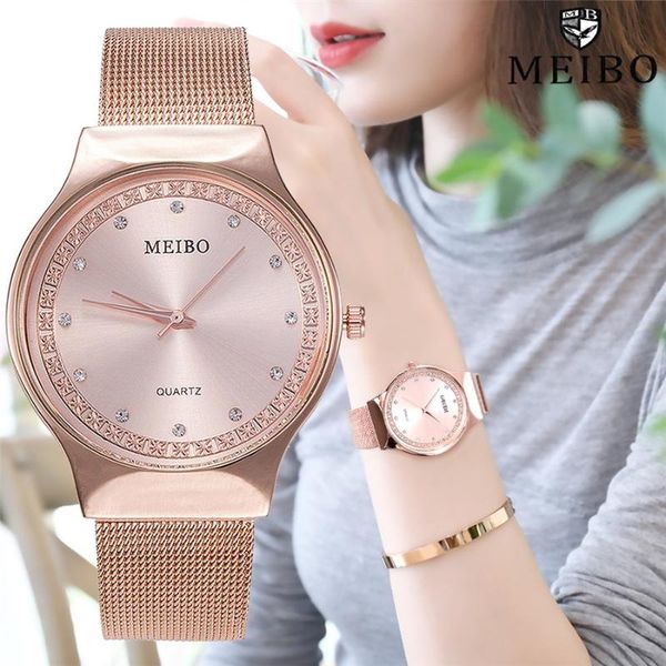 

wristwatches meibo brand ladies watch elegant ultra-thin rhinestone quartz alloy mesh belt clock 2021, Slivery;brown