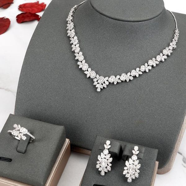 

earrings & necklace tirim cubic zirconia jewelry set for women dubai sets party wedding engagement musulman ensembles, Silver