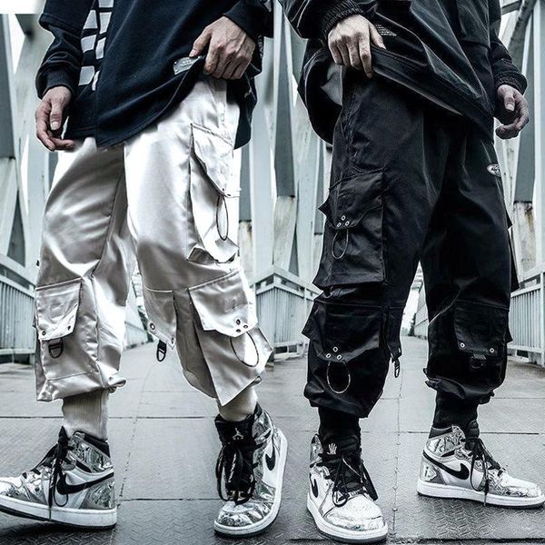 

men's pants multi-pocket oversize cargo mens clothing streetwear trend loose hip-hop trousers male casual joggers men sweatpants, Black