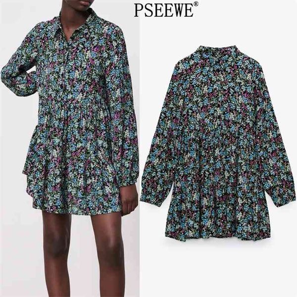 

black floral print shirt dress women spring ruffle ruched long sleeve mini woman fashion casual es 210519, Black;gray