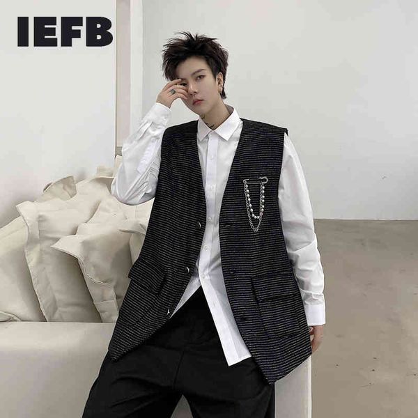 

iefb spring wear solid color metal pendant loose men's vest two color sleeveless waistcoat single beast 9y5301 210524, Black;white