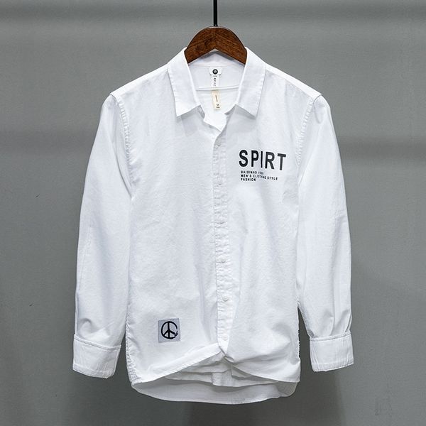 

1240 new long sleeve solid color simple casual printed shirt men's coat2021, White;black