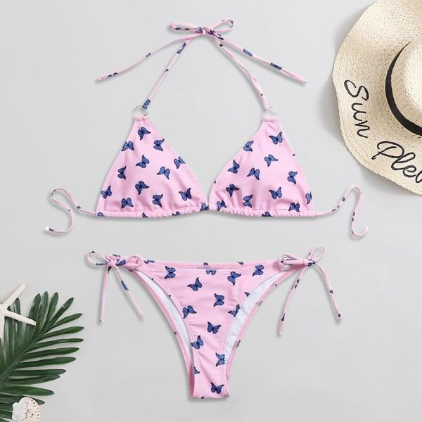 

women's swimwear women bikini butterfly print low waist two pieces beach swimsuit filled bra beachwear maillot high, White;black