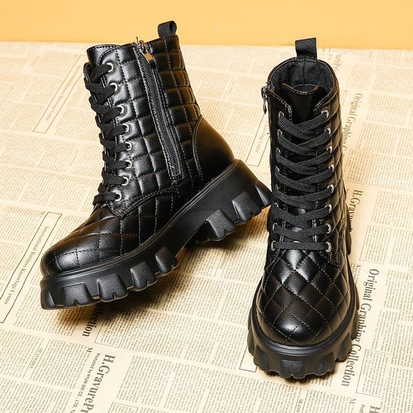 

boots 2021 autumn fashtion platform pu leather women's ankle side zipper thick heels round head mesh casual, Black
