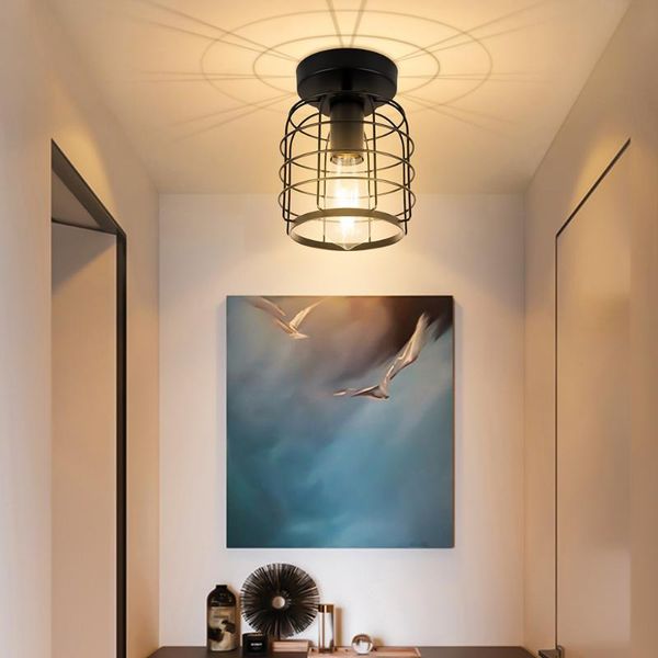 

ceiling lights iron cage lamp industrial vintage for hallway stairway kitchen bathroom lighting, 220v, e27 bulb base