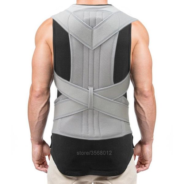 

back support adjustable breathable orthopedic shoulder spine posture corrector belt walking sitting men, Black;blue