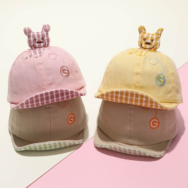 

2021 new check cartoon bear hat for children in spring and autumn, Blue;gray