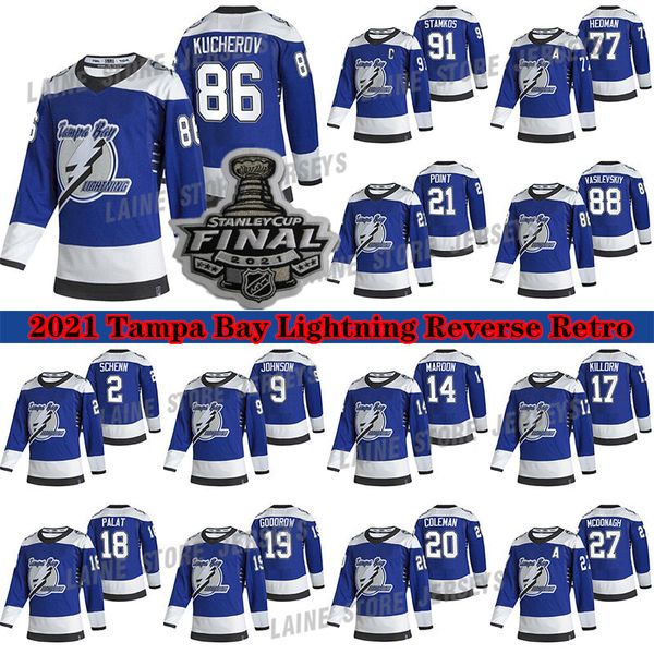 

tampa bay lightning jersey 2021 stanley cup finals retro 91 steven stamkos 86 nikita kucherov 77 victor hedman 21 point hockey jerseys, Black;red