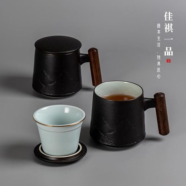 

mugs ceramic mug large capacity office water cup with filter liner wooden handle