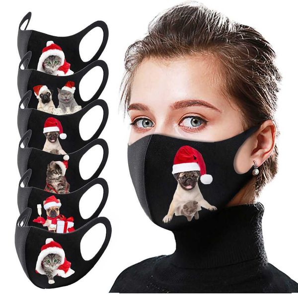 

1pc comfortable outdoor mask santa claus christmas cat dog printed face mask mascarilla masque cubre bocas halloween cosplay