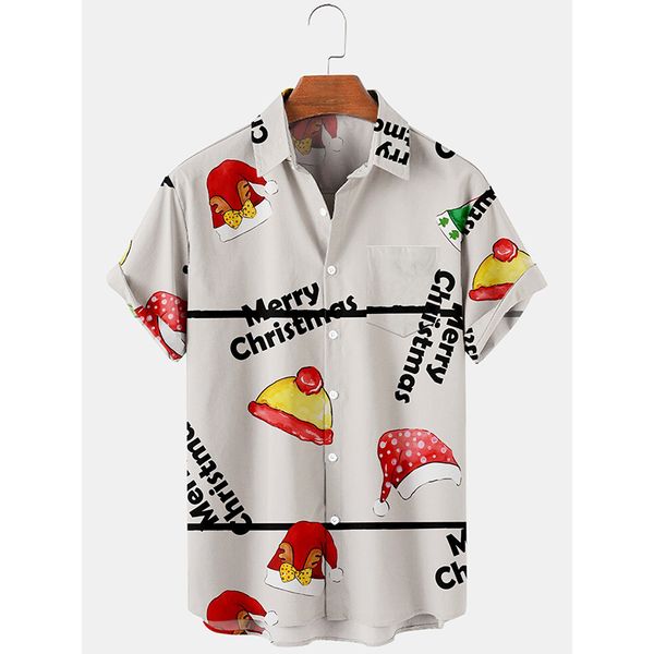 

christmas cake print hawaiian style men's short-sleeved shirt geometric print party beach daily casual top, White;black