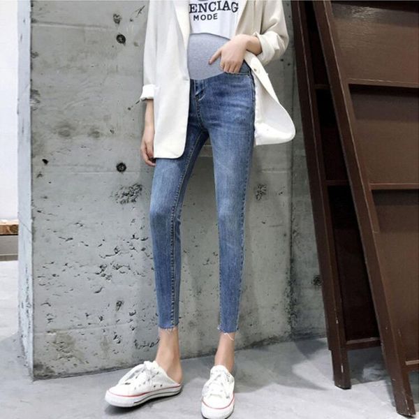 

length summer autumn fashion maternity jeans high waist belly thin skinny pencil pants clothes for pregnant women pregnancy bottoms, White