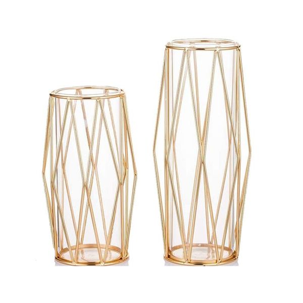 

vases vase decorations for living room glass with metal rack stand, wedding home office-golden