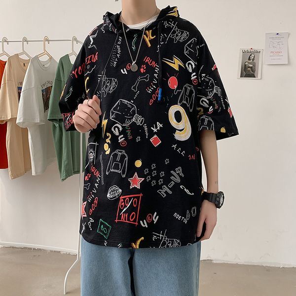 

men's summer fashion sweater street hip-hop print hoodies, Black