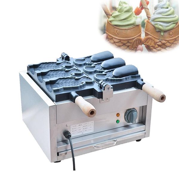 

bread makers electric taiyaki maker, 3 open-mouth fish shaped waffle cones, ice cream cone iron plate oven 220v/110v