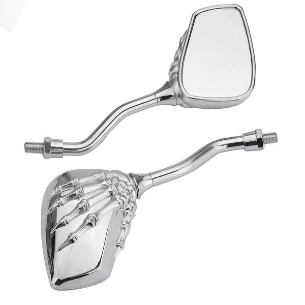 

pair 8mm motorcycle mirror skull bone skeleton hand universal chrome/black