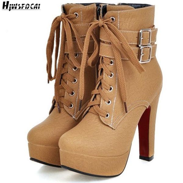 

boots hjwsfdcai luxury cross tied women platform high heels non-slip round toe metal decor casual ladies ankle shoes 2021, Black