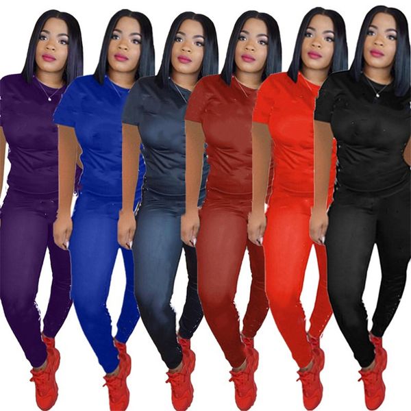 

plus size s-3xl women tracksuits leggings two piece sets summer clothing sports outfits short sleeve t shirts+long pants letter jogging suit, Gray