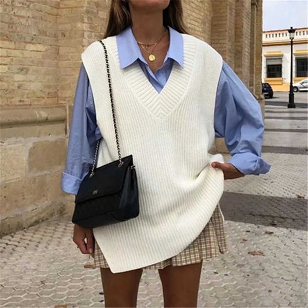

women's sweaters spring v neck vest women solid autumn sleeveless sweater pullovers black female casual knitwear chic zkqc, White;black