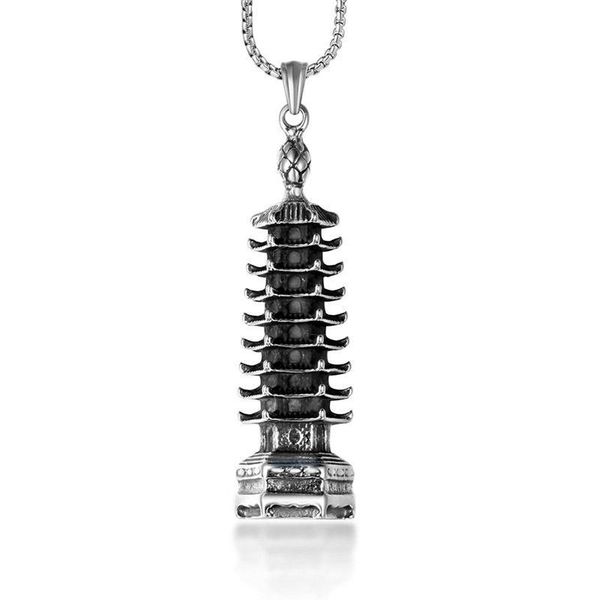 

pendant necklaces retro personality exquisite pagoda men and women fashion stainless steel necklace party jewelry gift, Silver