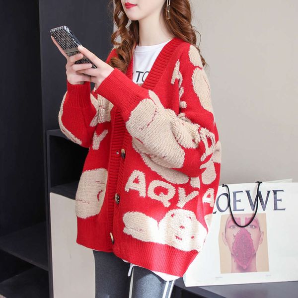 

women's sweaters sweatersred bear cardigan women's spring loose and lazy sweater coat thickening b4za, White;black