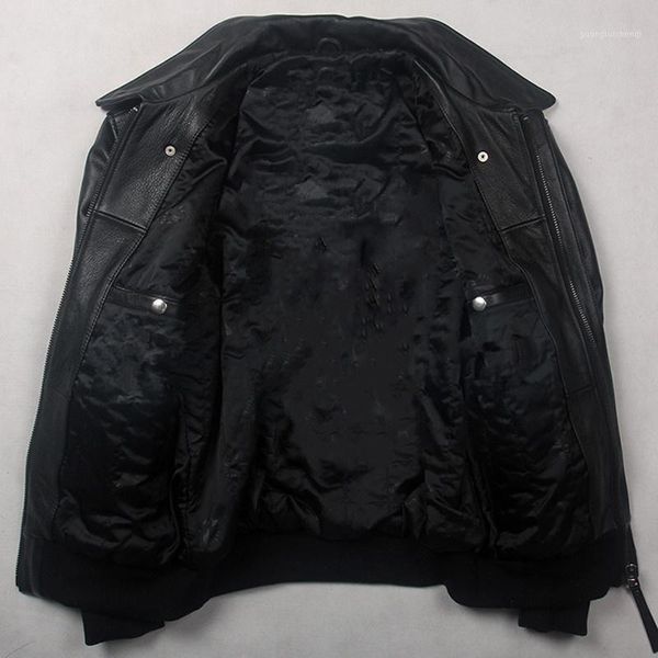 

men's leather & faux 2021 black military style a2 jacket men europe size xxl genuine natural cowhide autumn loose usaf aviation coat