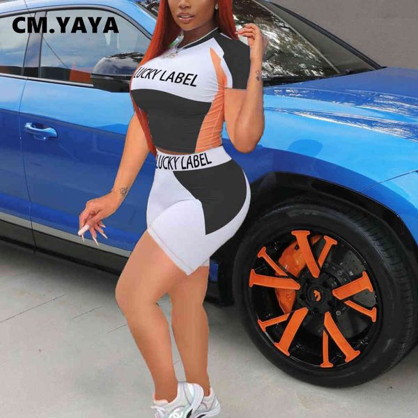 CM.YAYA Lucky Label Print Sport Damen-Set, modisches T-Shirt und Shorts, passendes zweiteiliges Set, Jogger, aktiver Sweatsuit-Trainingsanzug X0428