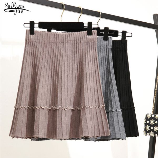 

jupe femme autumn and winter women skirt style high waist slimming a line bubble knitted short falda 10371 210521, Black