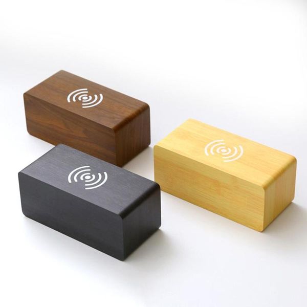 

desk & table clocks qi wireless chargings usb wooden led alarm clock intelligent electronic deskvoice control snooze function