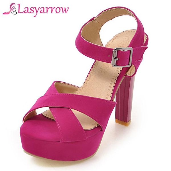 

lasyarrow women sandal thick high heel peep toe summer buckle black shoes flock ladies wedding party size 32-43 f31 sandals