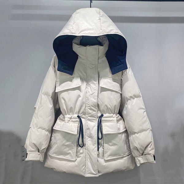 Inverno solto cordão cintura encapuçado espessura para baixo parka algodão acolchoado casaco mulheres out-lenge outwear 210531