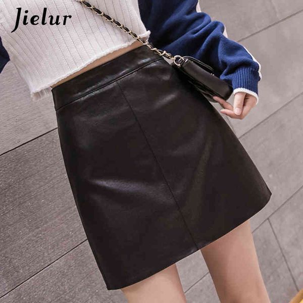 

jielur leather skirt autumn winter new korean high waist mini skirt female 4 colors chic black saia a-line pu skirts women