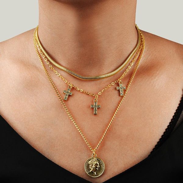 

pendant necklaces cross necklaces, collarbone chains, fashionable people's heads, pendants, multi-layer, Silver