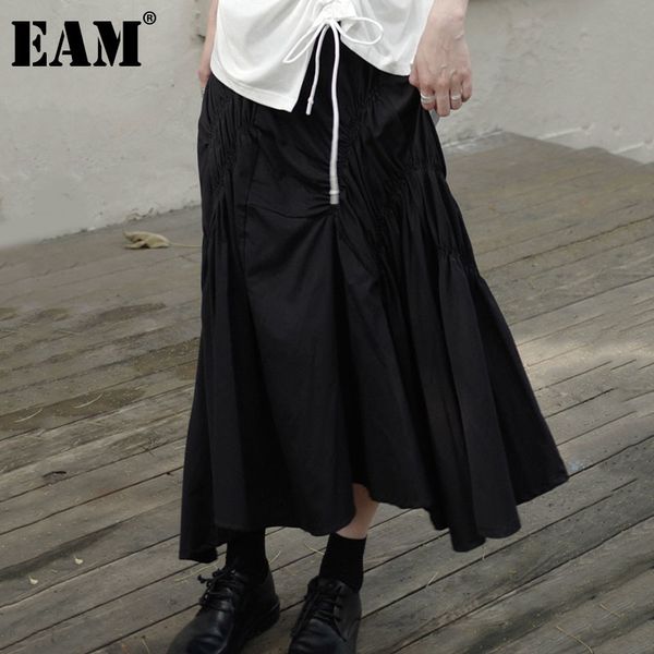 

[eam] high elastic waist black brief pleated temperament half-body skirt women fashion spring autumn 1dd7766 21512