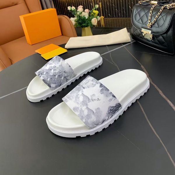 

2021 men designer slides waterfront multicolor printing slippers women platform rubber outsole sandal summer fashion flip flop high quality, Black