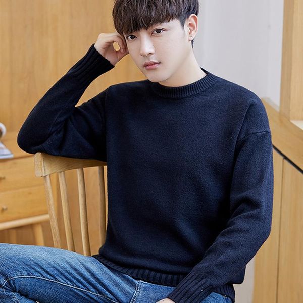 

men's sweaters autumn winter sweater round neck long sleeve thick warm clothing knitted zde2043, White;black