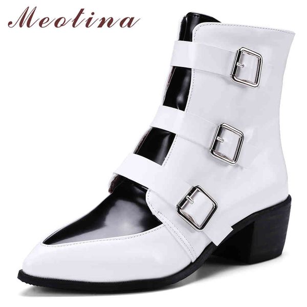 

women ankle boots winter shoes buckle square heels short mixed colors zipper female autumn large size 3-12 210517, Black