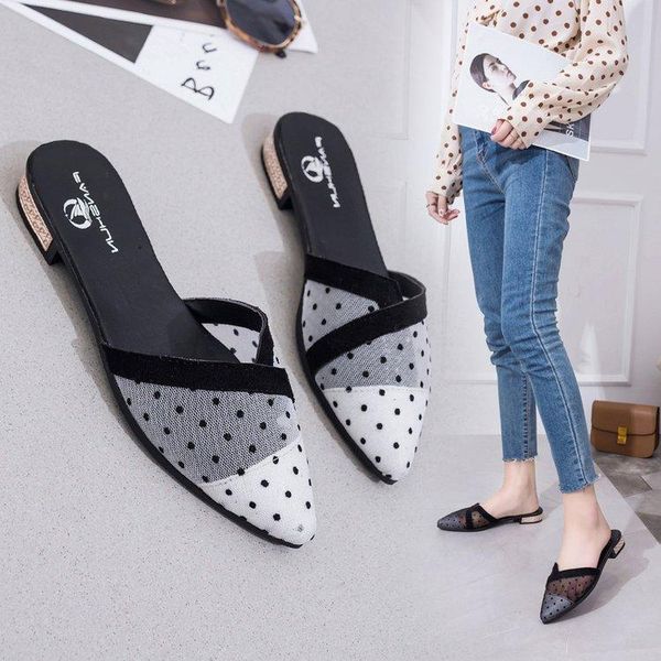 

slippers 2021 spring and summer women's shoes pointed flat fashion, Black