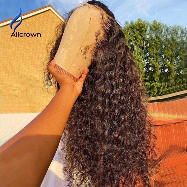 

180% density t-part curly lace front human hair wigs with bleached knots pre-plucked non-remy for women1, Black;brown