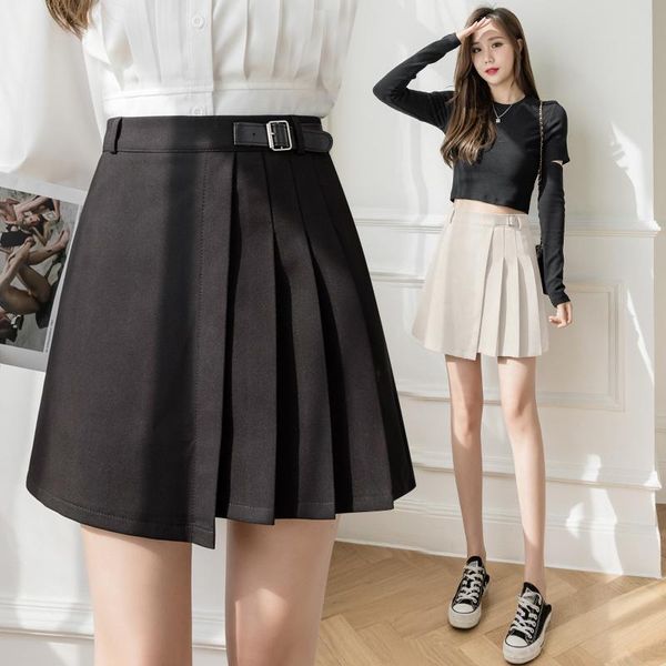

skirts high waist pleated irregular a-line mini skirt summer solid color fashion cute sweet girl ladies casual slim women, Black